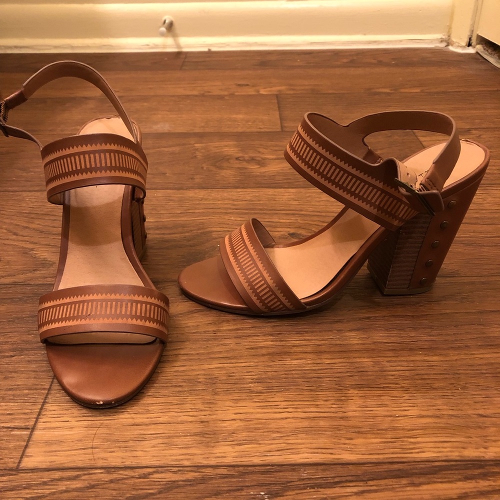 Brown printed strappy heels